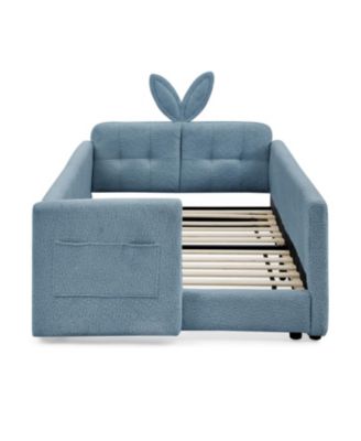 Twin Upholstered Bed- Rabbit Ears, Rail & Pocket, Boucle, Sky Blue