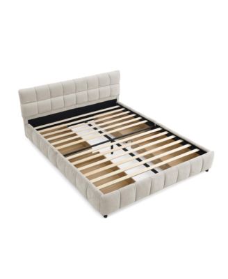 Queen Upholstered Bed Frame with Headboard & Storage Drawer - Beige