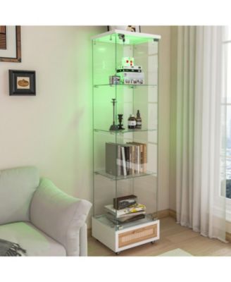 Streamdale Modern Glass Display Cabinet w/ Drawer & LED Lights