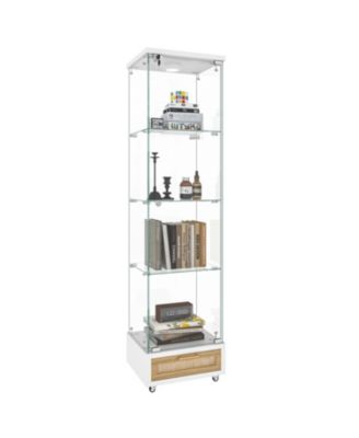 Streamdale Modern Glass Display Cabinet w/ Drawer & LED Lights