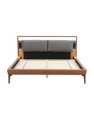 1 Count Leather Queen Bed with 2pcs Night Lights