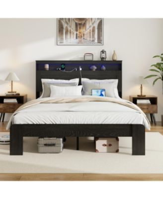 King Bed Frame with LED Headboard & USB Ports