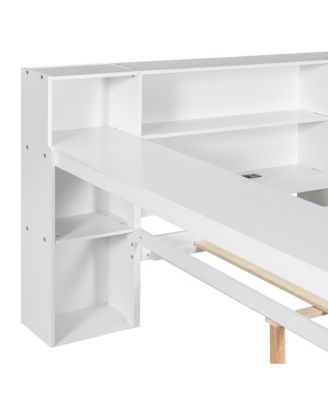 Streamdale Full Platform Bed- Storage, Charging, LED, Desk, Upholstered Headboard