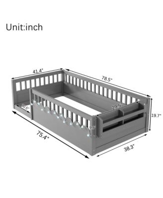 Montessori Floor Bed with Rails, Shelf & Light
