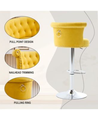 Velvet Bar Stool Set of 2, Adjustable Swivel, Silver Legs