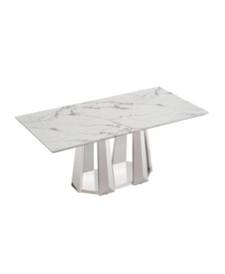 70" Faux Marble Dining Table, Mirrored Base