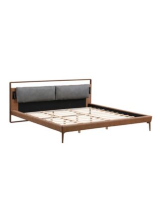 Streamdale Brown&Gray Leather King Bed with 2pcs Night Lights