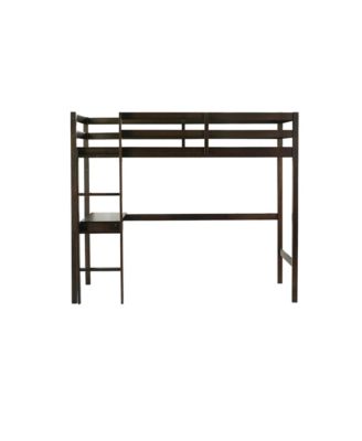 Espresso High Loft Bed with Desk & Guardrail