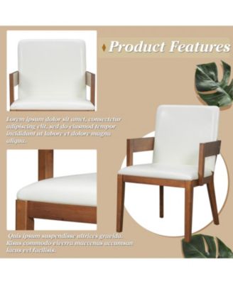 Modern Walnut Wood & White Glossy PU Leather Upholstered Dining Chairs Set of 2