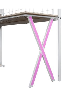 Metal Loft Bed with Work Station, Wardrobe & Storage Staircase, White