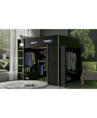 Loft Bed with Desk, Wardrobe & RGB LED