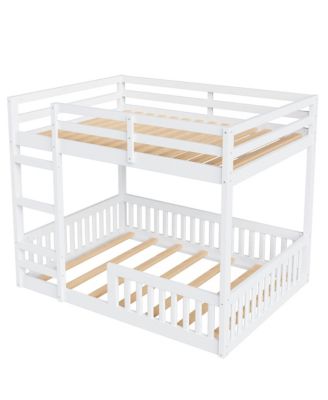 Full over Full Wood Bunk Bed with Ladder and Guardrails, White