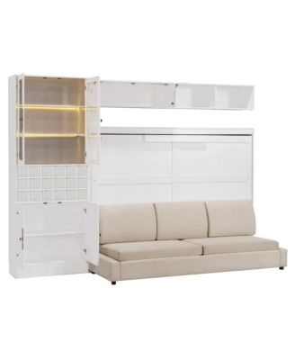 Full Size Murphy Bed Wall Bed with Sofa, Shelves USB & Light