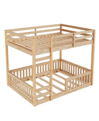 Full over Full Wood Bunk Bed with Ladder and Guardrails, Natural