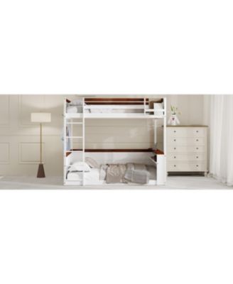 Queen Wooden Bunk Bed- Shelves, Storage, LED, USB
