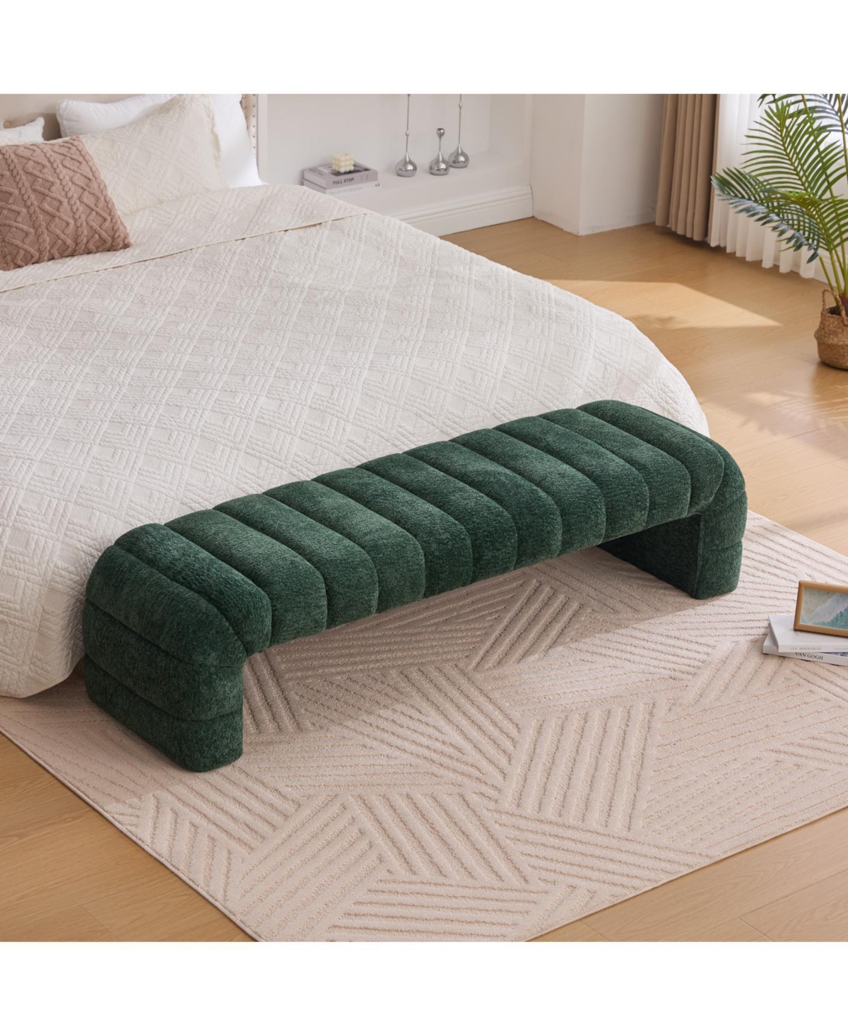 Streamdale Furniture Modern Upholstered Bed Bench, Chenille Ottoman, Green