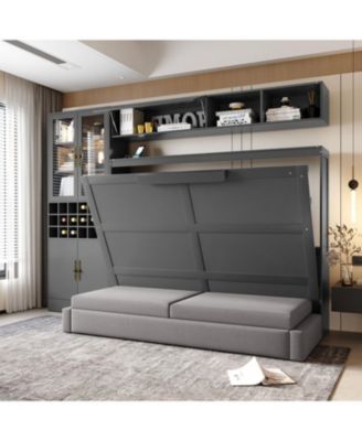 Full Size Murphy Bed Wall Bed with Sofa, Shelves USB & Light.