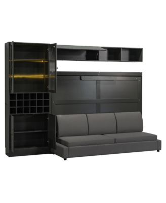 Full Size Murphy Bed Wall Bed with Sofa, Shelves USB & Light.