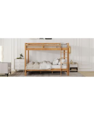 Wood Queen Size Bunk Bed with Ladder, Wood Color