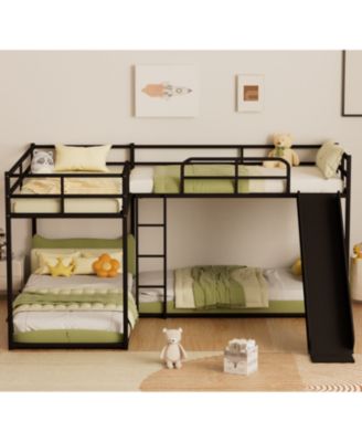 L-Shaped Bunk Bed with Slide and Short Ladder in Black