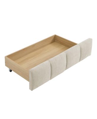 King Beige Chenille Upholstered Bed Frame with Storage Drawer (88.5")