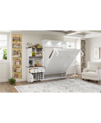 Queen Murphy Bed with Storage, Wine Rack & LED