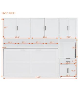 Twin Size Murphy Bed Wall Bed with Closet , Drawers & Desk-White