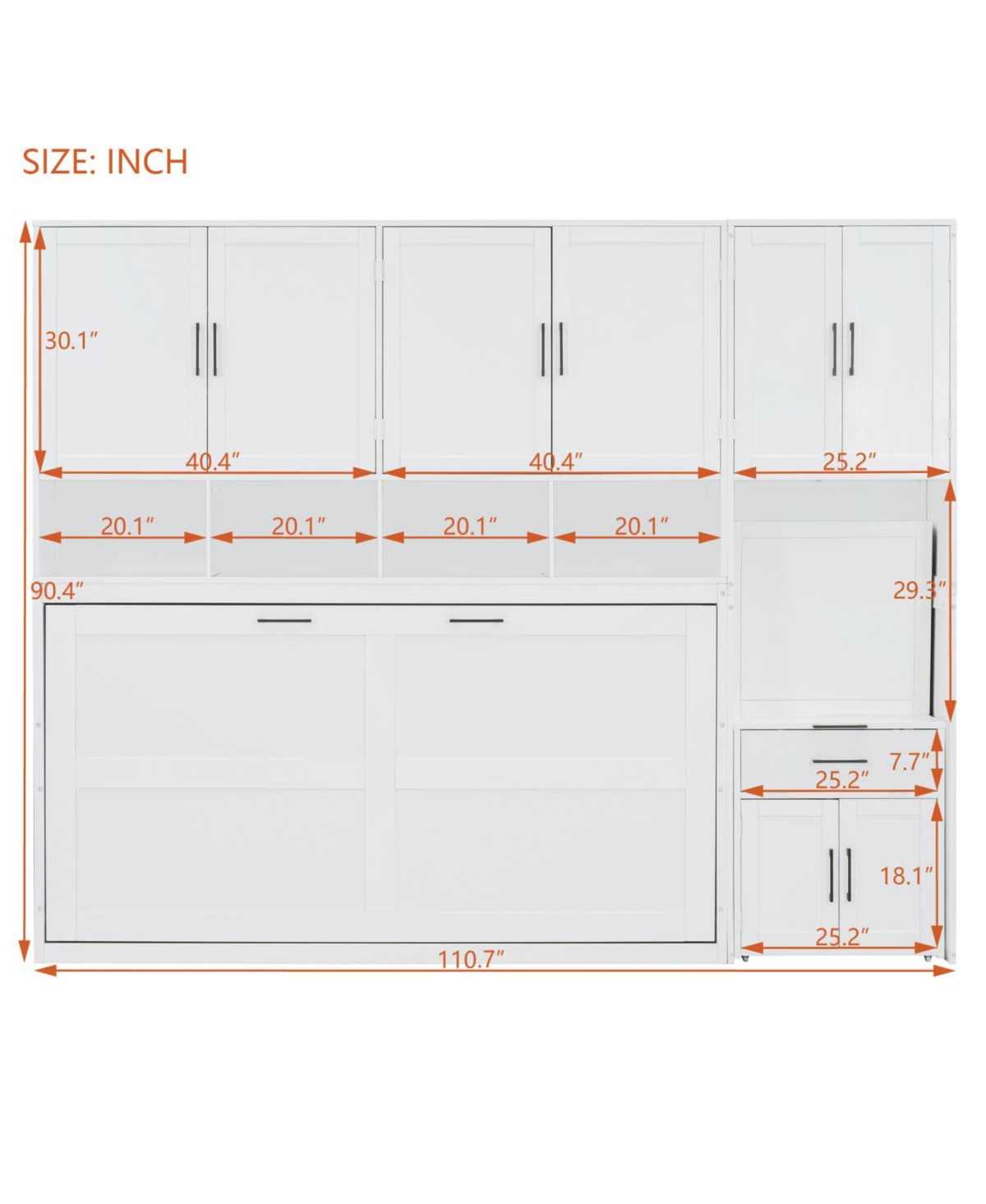 Streamdale Furniture Twin Size Murphy Bed Wall Bed with Closet , Drawers & Desk-White