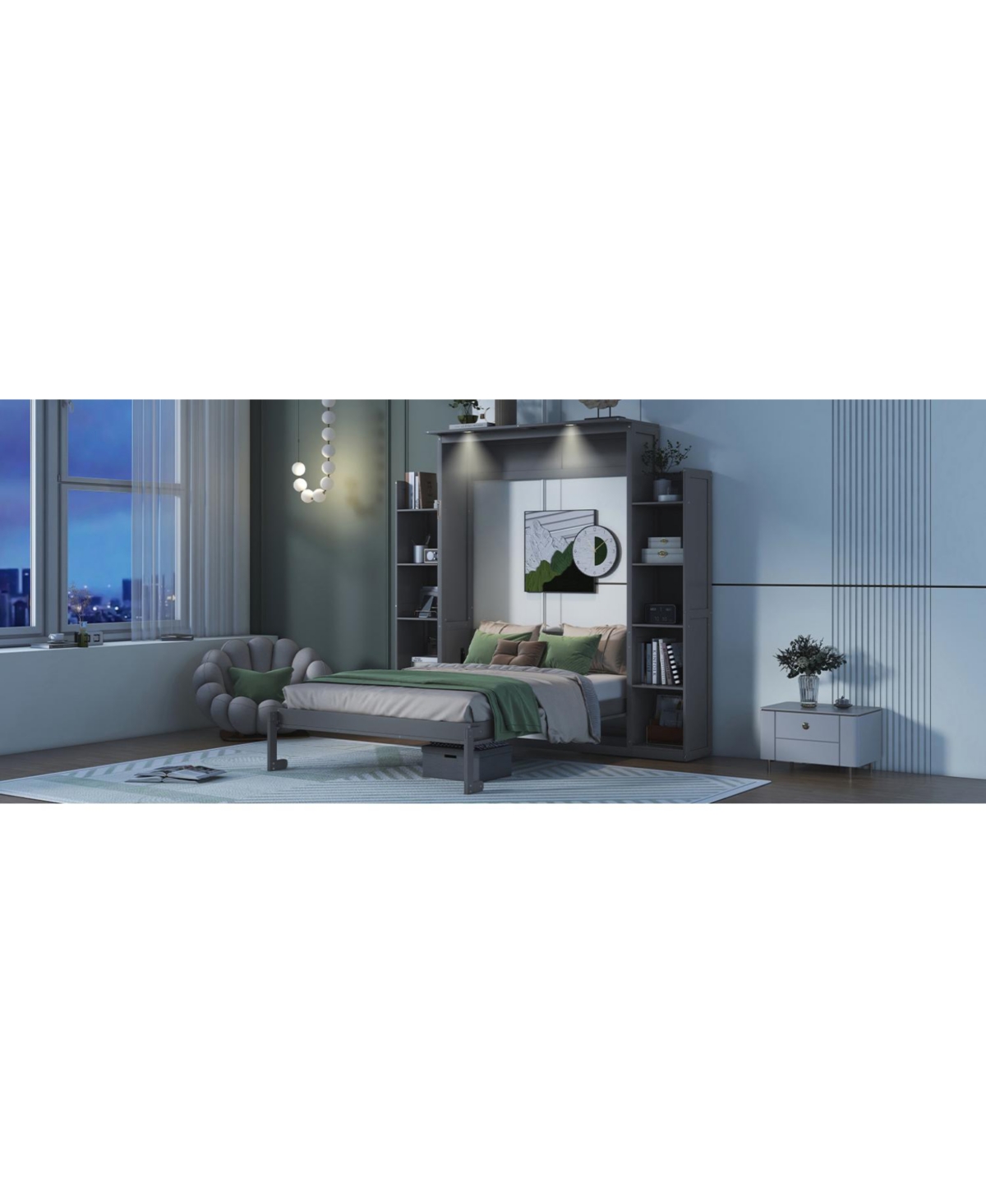 Streamdale Furniture Murphy Bed with Shelves & Led Lights