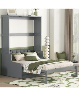 Queen Size Murphy Bed Wall Bed with Cushion,Gray