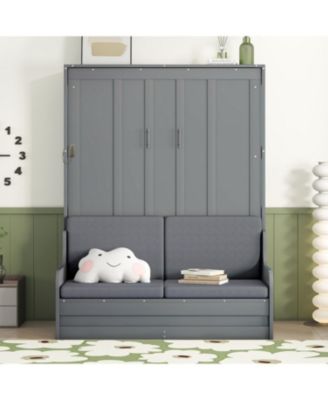 Queen Size Murphy Bed Wall Bed with Cushion,Gray