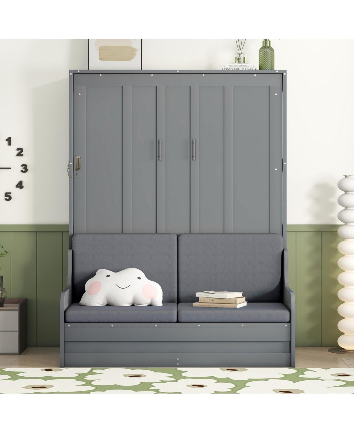 Streamdale Furniture Queen Size Murphy Bed Wall Bed with Cushion,Gray