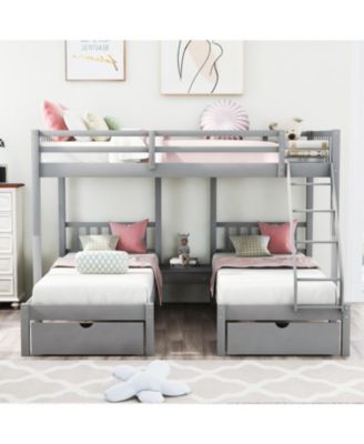 Full Over Twin & Twin Triple Bunk Bed with Drawers