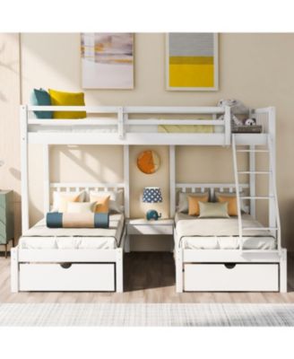 Full Over Twin & Twin Triple Bunk Bed with Drawers