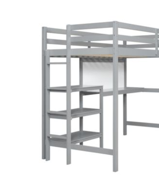 Twin Loft Bed with Shelves, Desk & Board - Gray
