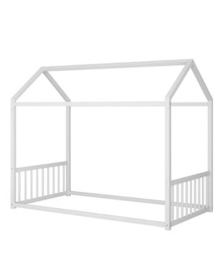 Twin Montessori Metal Floor Bed Frame, House Bed, Safety Rails, Easy Assemble, Black