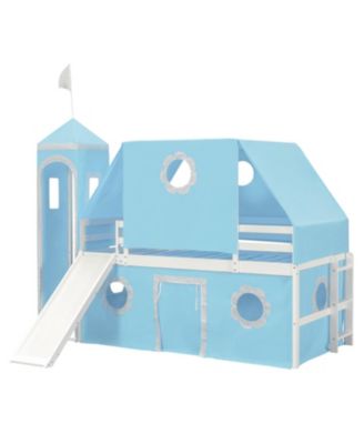 Twin Size Loft Bed with Slide Tent and Tower
