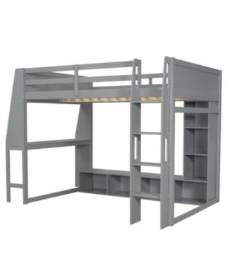 Streamdale Wood Gaming Loft Bed w/ Desk, Shelves, LED, Rack, Black