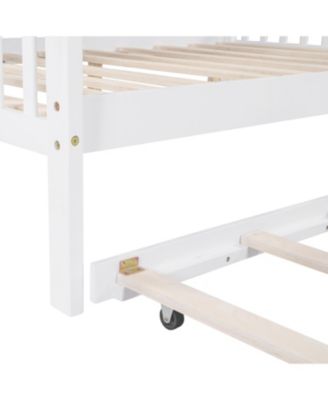  Wooden Full Size House Bed with Trundle & Shelf - White