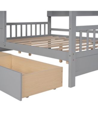 Wooden Full Size House Bed with Drawers & Shelf