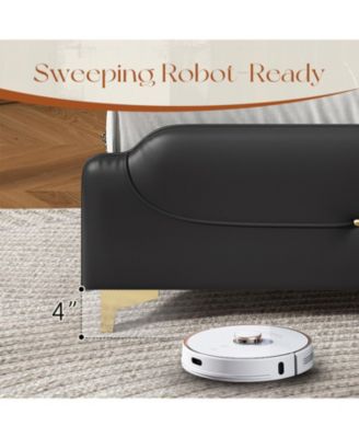  King Leather Wingback Bed Frame - Solid Slats, Easy Assembly