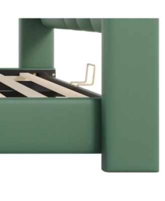 King Leather Bed Frame Wingback Headboard Platform Bed Black