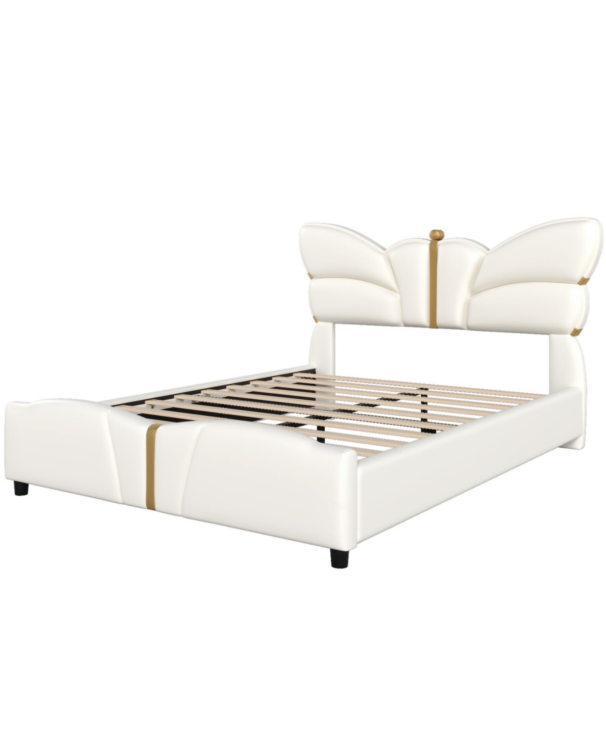 Streamdale Furniture Queen Upholstered Bed Frame, Butterfly Headboard, Gold Accents