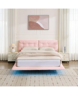 Queen Upholstered LED Platform Bed