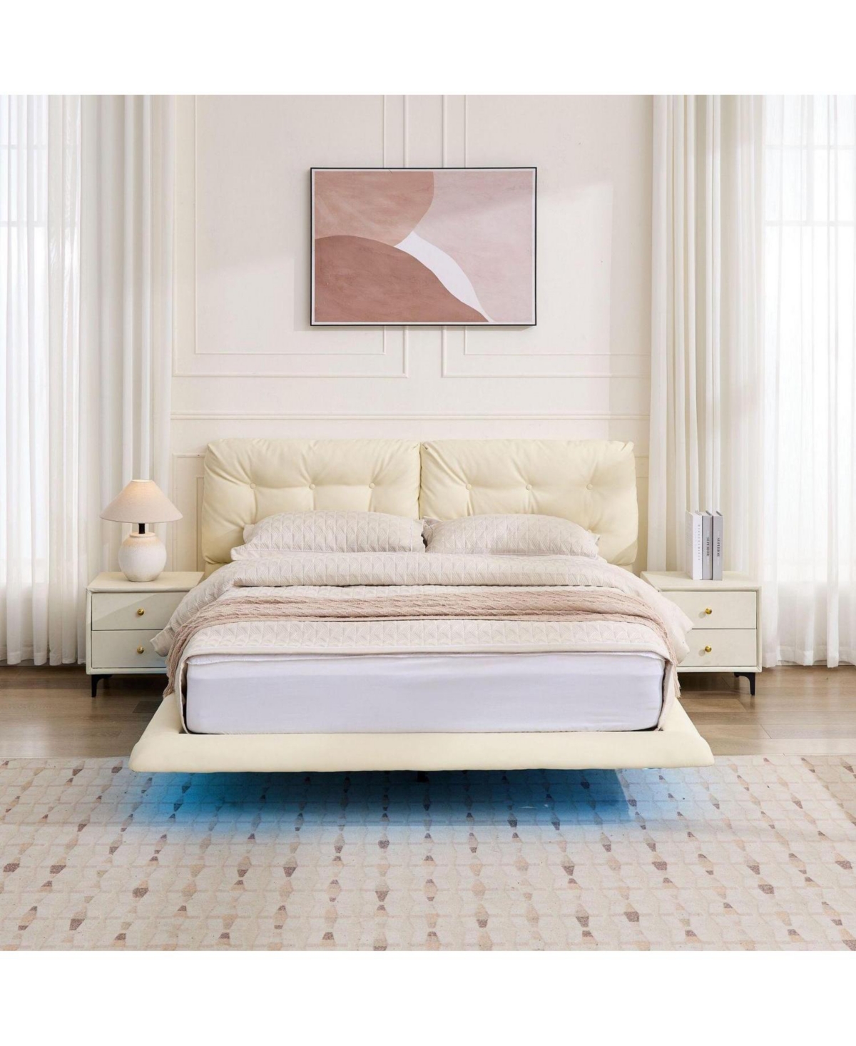 Streamdale Furniture Queen Upholstered Led Platform Bed