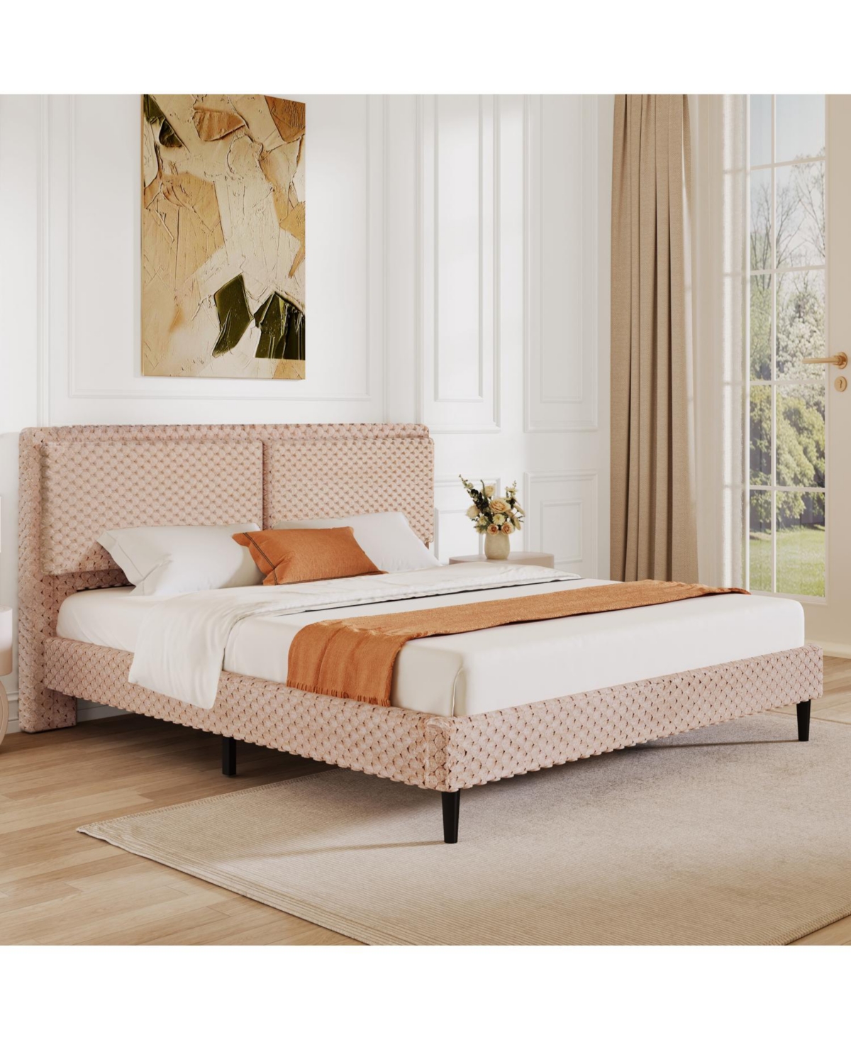 Streamdale Furniture Simple Modern Camel Plush Soft Bed Comfortable Backrest Bedroom