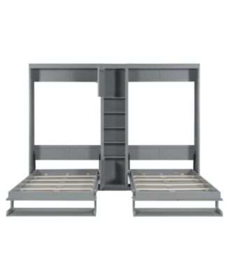 Dual Twin size Wall Murphy Beds with Cabinets and Shelves