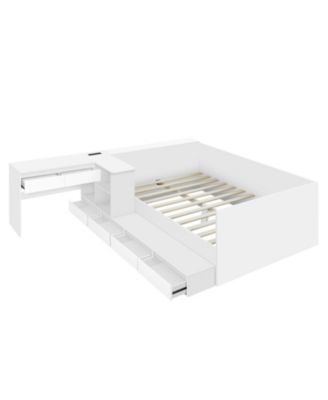 Full Size Wooden Platform Bed with 6 Drawers, Shelves and Dressing Table