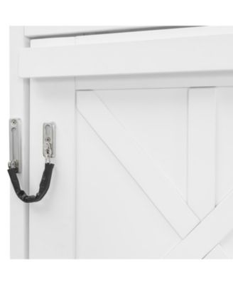  Queen Size Wall Murphy Bed with Ample Storage Space and Diamond Stripes, White