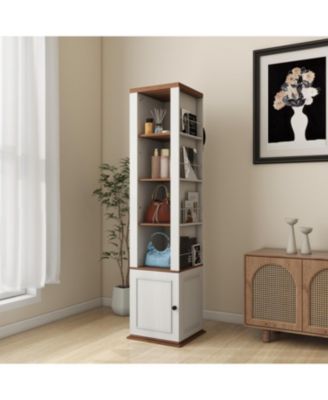 Rotating Mirrored Storage Cabinet - Antique White